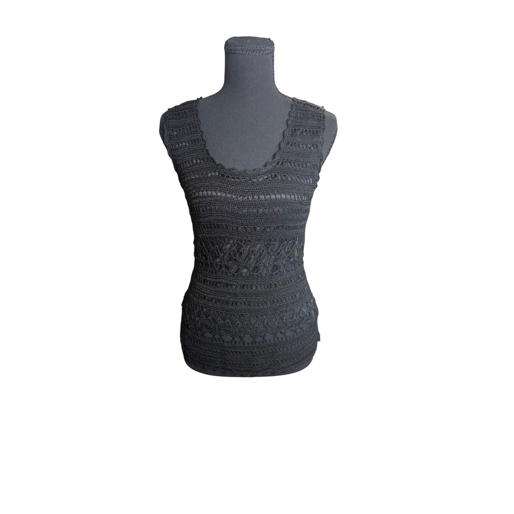 Spenser Jeremy Crochet Tank Top Womens Medium Black Vintage 90s Lined